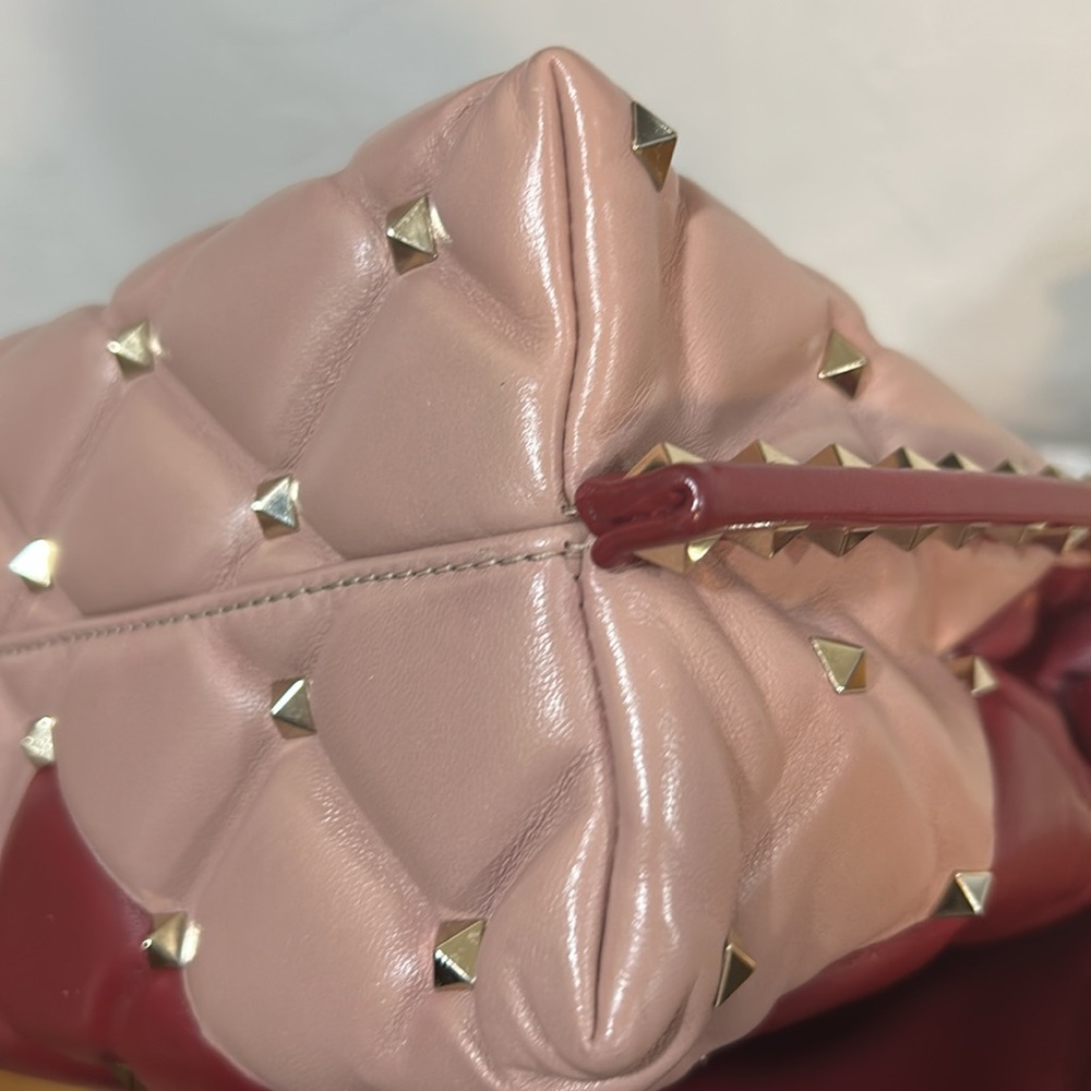 Valentino Garavani Red and Pink Quilted Studded Bag - Picture 9 of 13